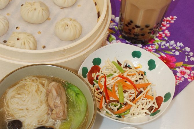 Taiwan Traditional Delicacies Experience, Xiao Long Bao, Chicken vermicelli with mushroom and sesame oil, Tofu strips salad, Bubble milk tea. - What happens from 10 a.m. to 1 p.m.